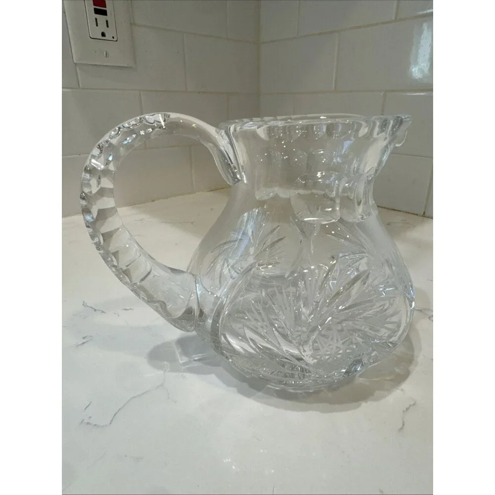 Vintage Beautiful Polish Cut Crystal Pinwheel Pattern 5" Pitcher - Picture 4 of 16